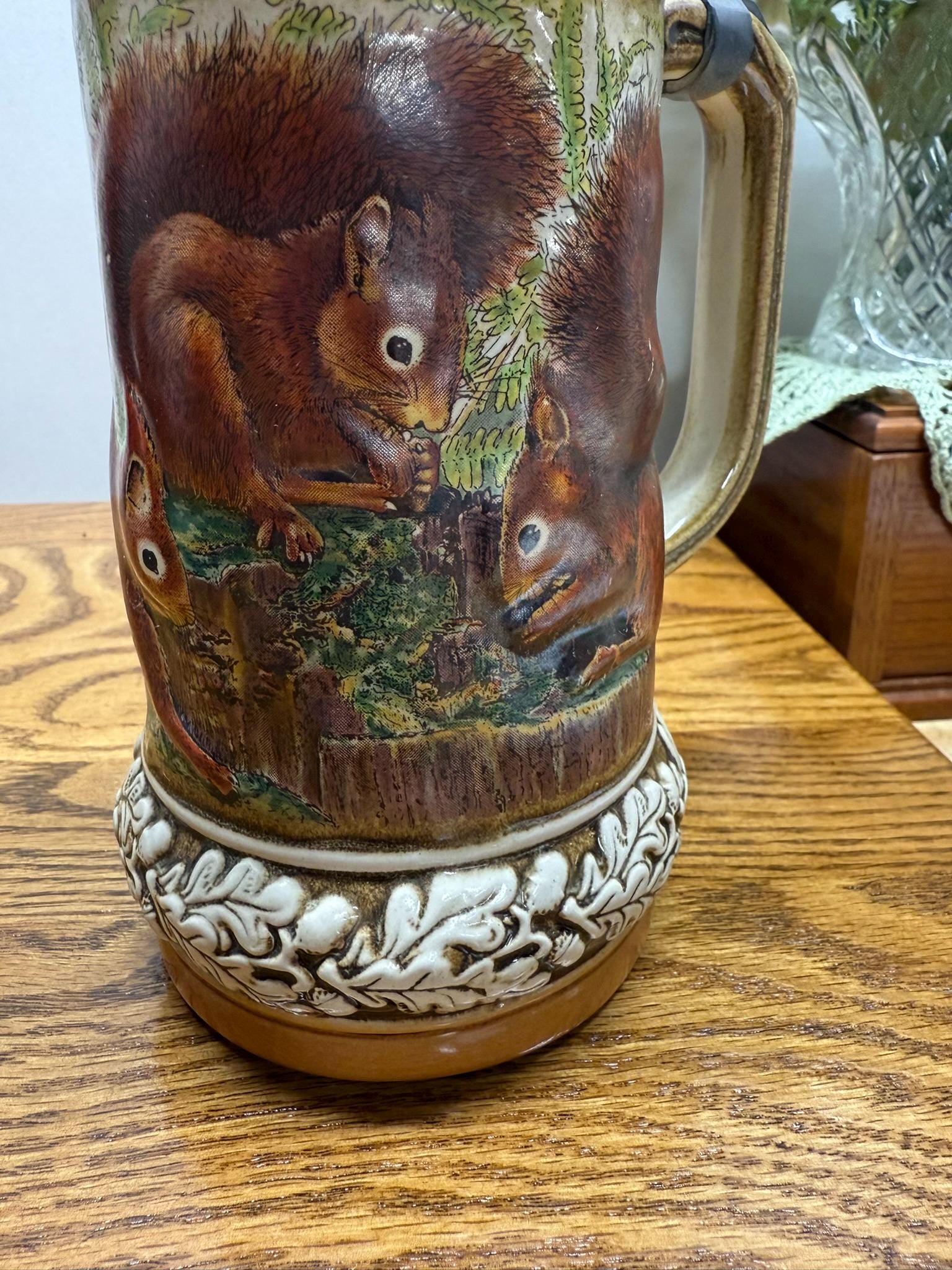 Gerz Wildlife German Beer Stein Showcasing Embossed Squirrels and