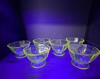 Vaseline Yellow Glass Sherbert Bowls - Set of 6 Sherberts