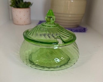 Spiral Lidded Green Uranium Candy Dish