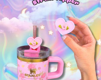 Coquette Pearl Rose Heart Girly Stanley Straw Topper Accessories