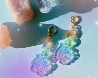 Iridescent Rainbow Rose Earrings  | Acrylic Earrings | Rose Earrings | Acrylic Earrings | Christmas Earrings | Acrylic | Holiday Earrings