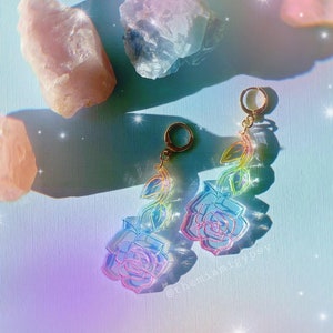 Iridescent Rainbow Rose Earrings  | Acrylic Earrings | Rose Earrings | Acrylic Earrings | Christmas Earrings | Acrylic | Holiday Earrings
