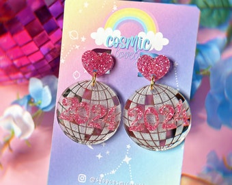 New Year's Disco Ball 2024 Earrings | Acrylic Earrings | New Year's Jewelry | Ne Year Earrings | Holiday Earrings | Disco Ball Earrings