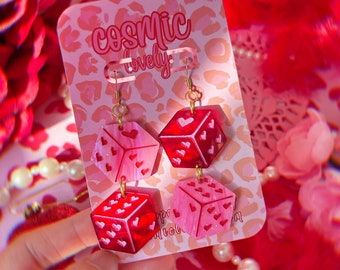 Heart Dice Earrings: Valentine's Day Hypoallergenic Jewelry