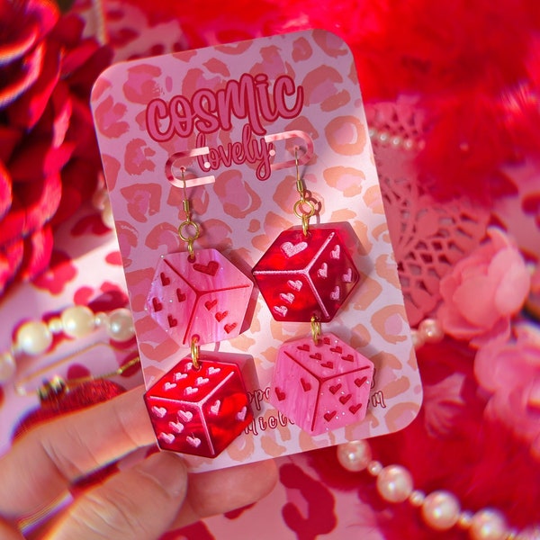 Heart Dice Earrings: Valentine's Day Hypoallergenic Jewelry