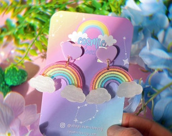 Pastel Rainbow Cloud Earrings: Acrylic Spring Jewelry