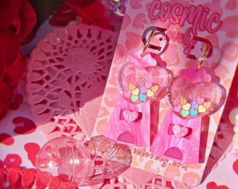 Pink Heart Gumball Machine Earrings: Valentine's Day Hypoallergenic Hoops