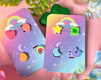 Marshmallow Cereal Stud Set: Acrylic Lucky Charms Earrings