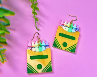 Pendientes de caja de crayones: pendientes acrílicos para maestros