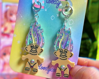 Pastel Rainbow Troll Earrings: Confetti Acrylic Spring Jewelry