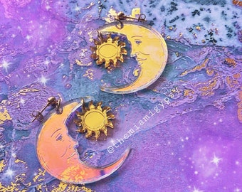 Sun & Moon | Acrylic Earrings | Moon Earrings | Iridescent Earrings | Celestial Jewelry | Acrylic Earrings | Moon Jewelry |