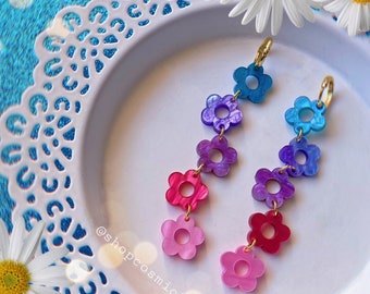 Rainbow Daisy Earrings | Acrylic Earrings | Spring Earrings | Flower Earrings |