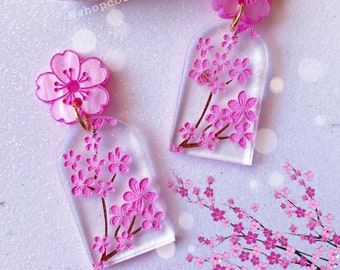 Cherry Blossom Earrings | Acrylic Earrings | Sakura Earrings |Spring Earrings |Cherry Blossom Earrings | Floral Earrings