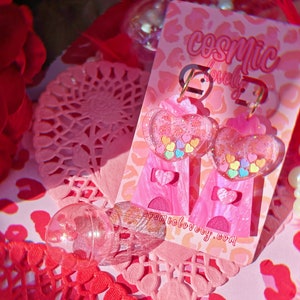 Pink Heart Gumball Machine Earrings | Valentine's Day Earrings | Heart Earrings | Love Day Earrings | Candy Earrings