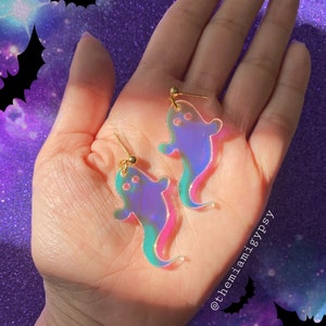 Iridescent Ghostie Earrings | Acrylic Earrings | Halloween Jewelry | Acrylic Earrings | Laser Cut Earrings | Spooky Earrings | Acrylic |