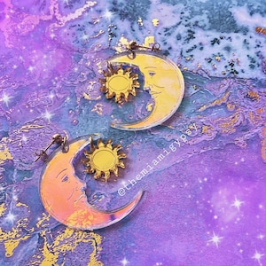 Sun & Moon | Acrylic Earrings | Moon Earrings | Iridescent Earrings | Celestial Jewelry | Acrylic Earrings | Moon Jewelry |