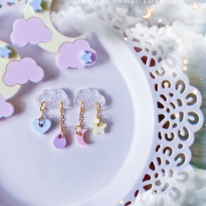 KAWAII CLOUD Dangle Studs | Acrylic Earrings |Spring Earrings | Cloud Earrings | Kawaii Earrings