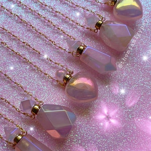 Angel Aura Rose Quartz Essential Oil Bottle Necklace | Aura Rose Quartz Necklace | Aura Jewelry | Perfume Bottle Necklace Angel Aura Crystal
