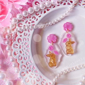 Cherry Blossom Bunnies | Acrylic Earrings | Bunny Earrings |Spring Earrings | Easter Earrings | Floral Earrings