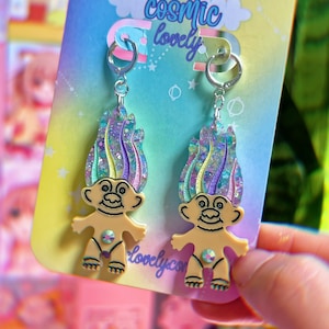 Pastel Rainbow Confetti Spring TroII Earrings | Acrylic Earrings | Whimsical | Magical Earrings | Rainbow Earrings | y2k earrings | 90s baby