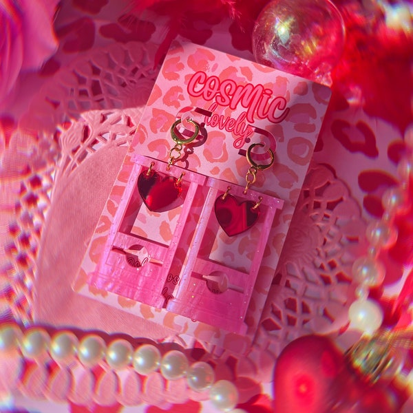 Pretty Pink Heart Guillotine Earrings | Valentine's Day Earrings | Heart Earrings | Love Day Earrings | Goth Earrings