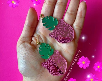 Tropical Leopard Earrings | Acrylic Earrings | Tropical Jewelry | Acrylic Earrings | Laser Cut Earrings | Acrylic | Summer Earrings