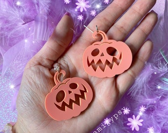 Kawaii Pastel Pumpkin Earrings: Laser Cut Acrylic Halloween Jewelry