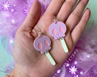 Kawaii Candy Apple Skull Earrings: Pastel Acrylic Halloween Jewelry