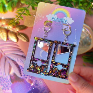 Rainbow Confetti Glitter Guillotine Earrings: Laser Cut Acrylic Halloween Jewelry