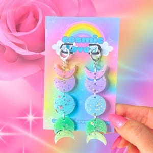Pastel Confetti Rainbow Moon Phase Earrings | Acrylic Earrings | Moon Phase Earrings | Boho Earrings | Celestial Jewelry | Acrylic Earrings