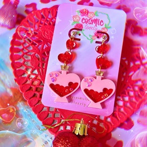 Love Potion Earrings | Valentine&#39;s Day Earrings | Heart Earrings | Love Day Earrings