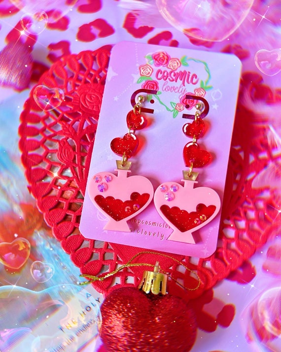 Love Potion Heart Earrings: Valentine's Day Hypoallergenic Jewelry