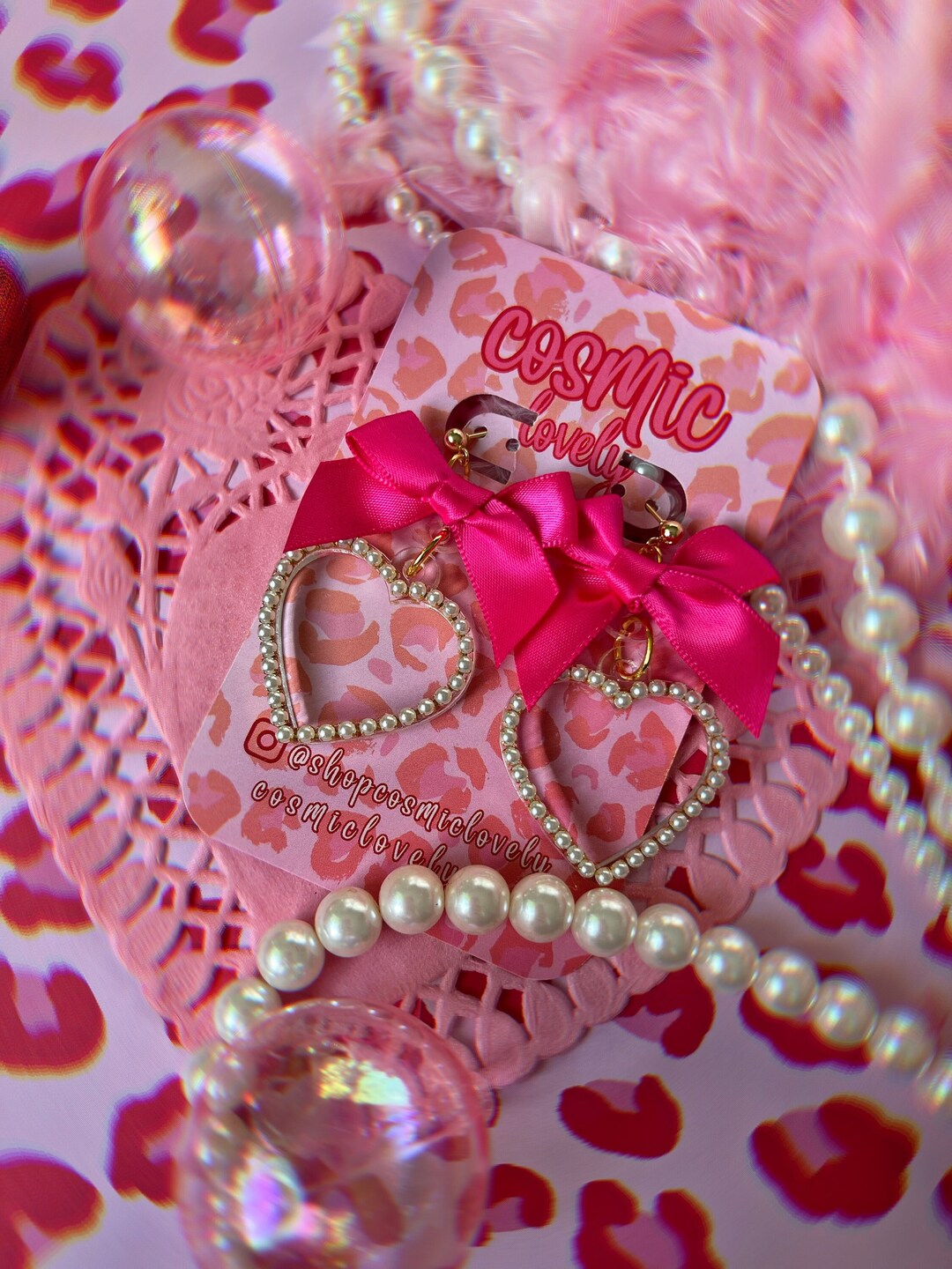 Hot Pink Bow Coquette Heart Earrings Valentine's Day Earrings Heart Earrings Love Day Earrings - Etsy