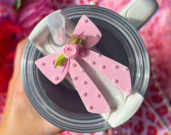 Coquette Pastel Pink Pearl Bow Tumbler H2.0 Cup Topper 40oz | 30oz | 20 oz | 14oz Tumbler Cup Accessories |   40oz Tumbler Accessories