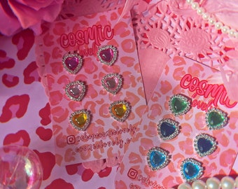 90s Inspired Rhinestone Heart Studs | Valentine's Day Earrings | Heart Earrings | Love Day Earrings