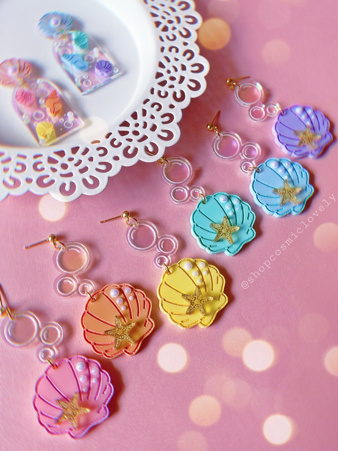 Pastel Under the Sea Earrings Acrylic Earrings Summer Earrings Pastel