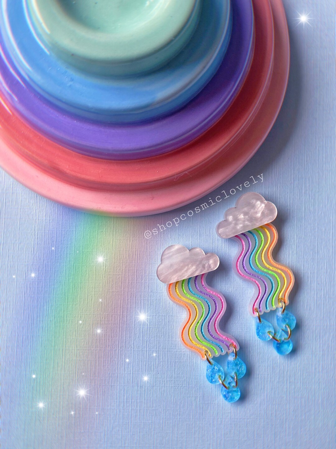 Wavy Rainbow Earrings Acrylic Earrings Rainbow Earrings Etsy