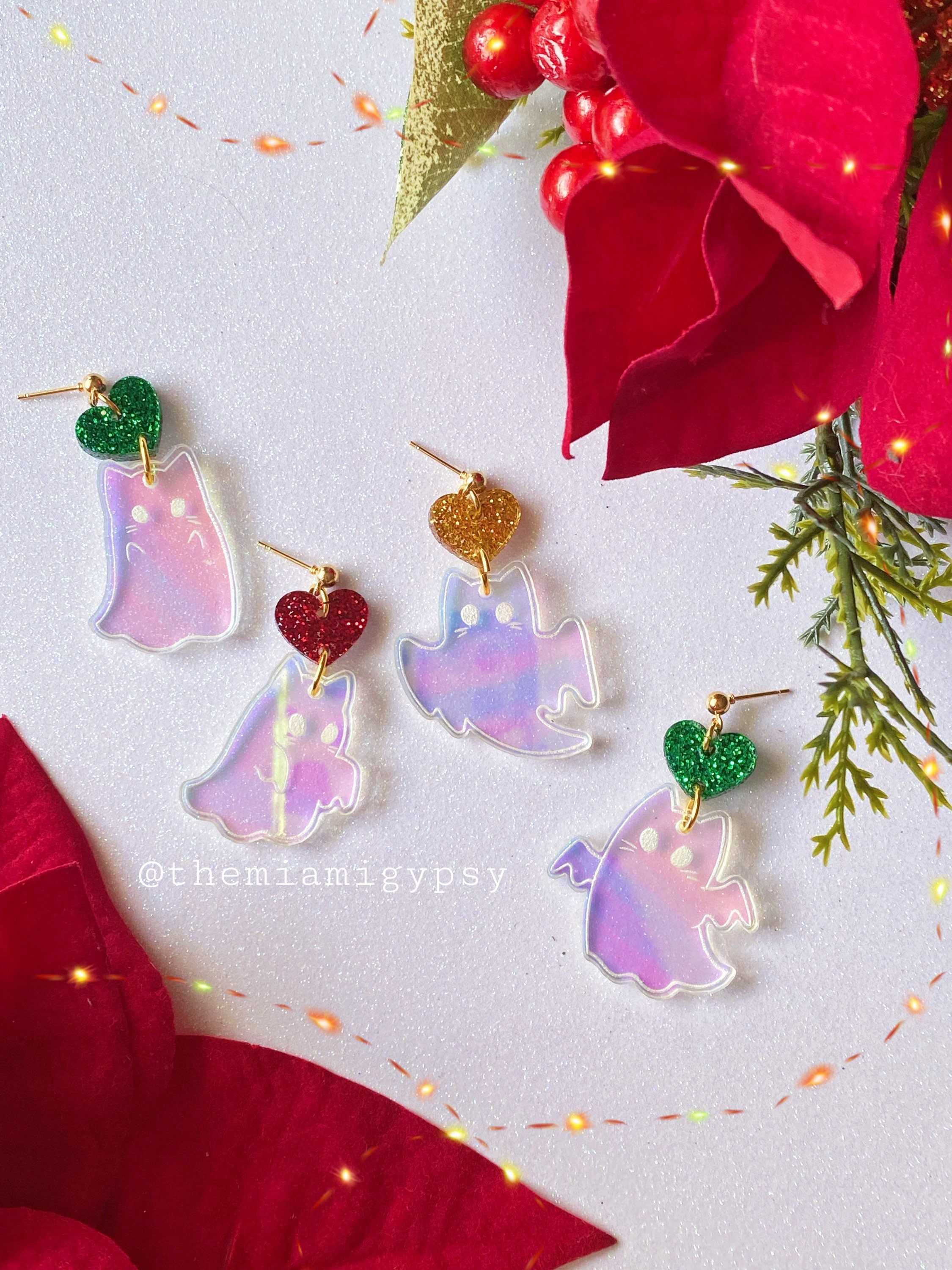 Kitty Ghost of Christmas Past Earrings | Acrylic Earrings | Christmas…