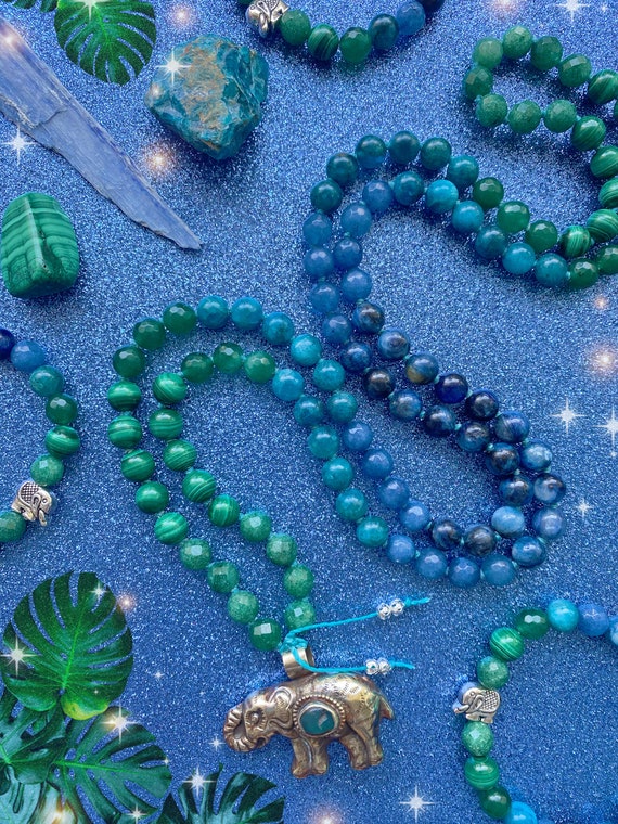 Patience Mala | Malachite | Kyanite | Apatite | Tibetan Style Pendant | 108 Mala | Japa Mala | Prayer Beads | Reiki Healing | Meditation |