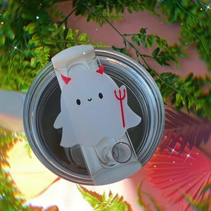 Cute Halloween Devil Ghost Tumbler H2.0 Cup Topper | Tumbler Cup Accessories | Tumbler Cup Name Tag | 40oz Tumbler Accessories | 30oz Topper