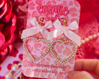 Pink Bow Heart Earrings: Coquette Valentine's Day Jewelry