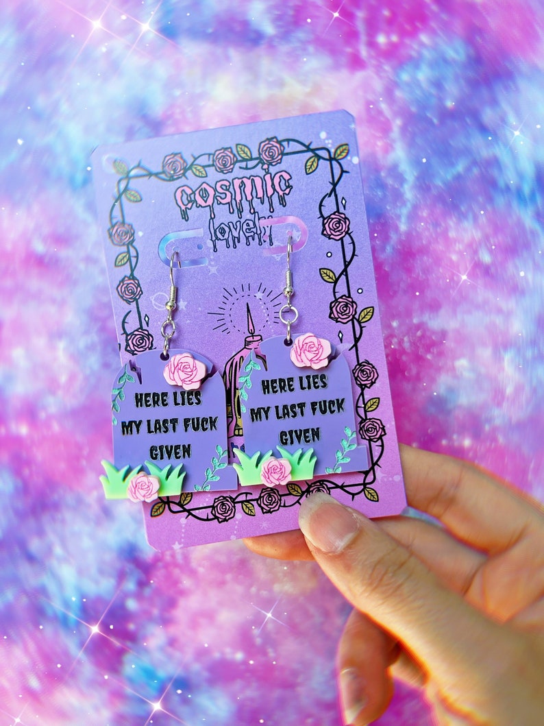 Here Lies My Last Fuck Given Earrings | Halloween Earrings | Here lies my last fuck | RIP my last fuck | tombstone earrings | IDGAF | afbeelding 1