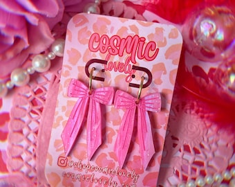 Pretty Pink Coquette Bow Earrings: Hypoallergenic Hoops