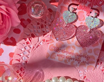 Pink Confetti Heart Dangle Earrings: Valentine's Day Jewelry