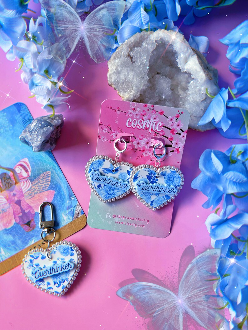 Overthinker KEYCHAIN | Spring | Chinoiserie | Heart Keychains - Etsy
