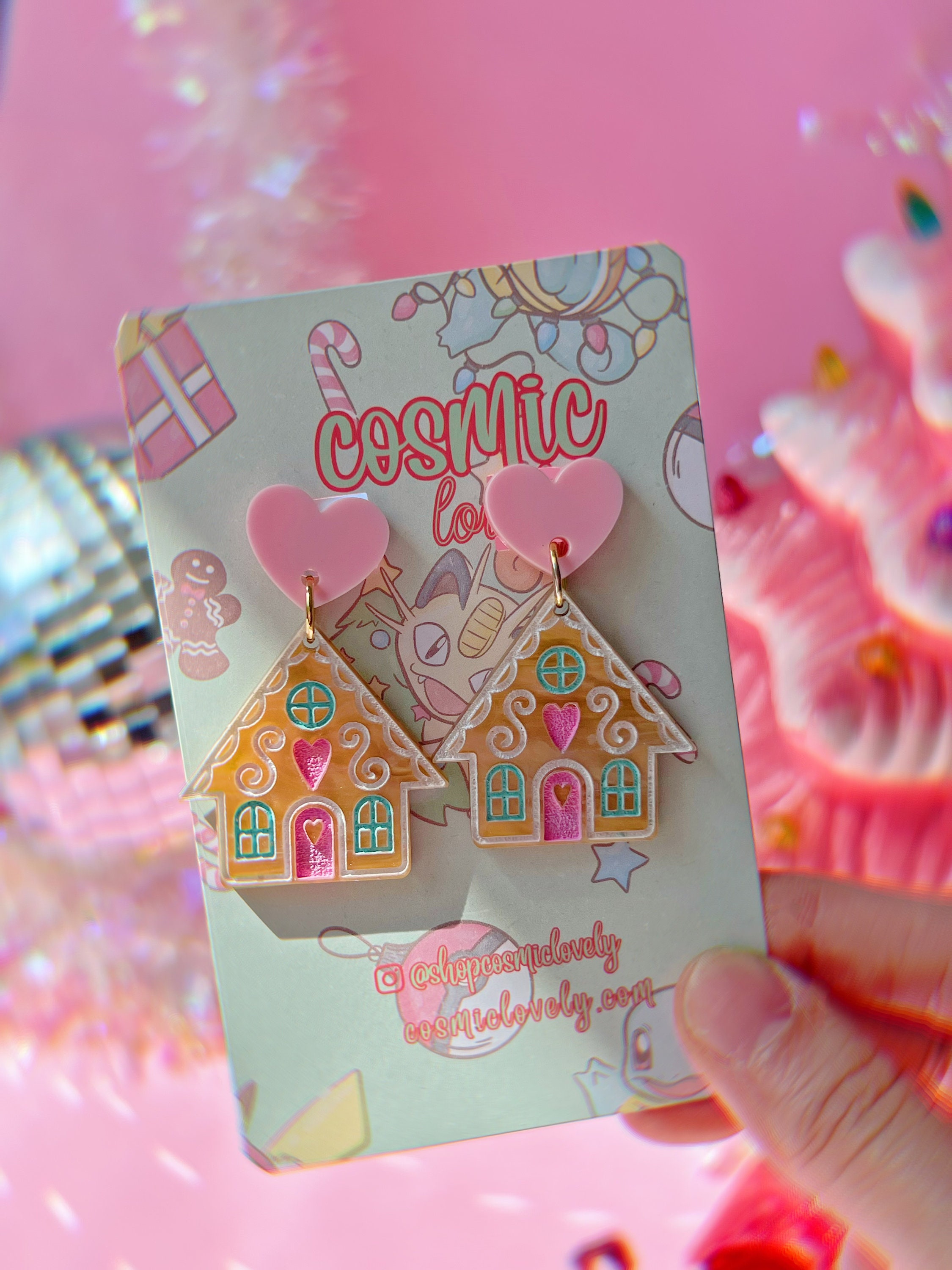 Pastel Christmas Gingerbread House Earrings | Acrylic Earrings | Christmas Jewelry | Christmas Earrings | Holiday Earrings | Pastel Earrings