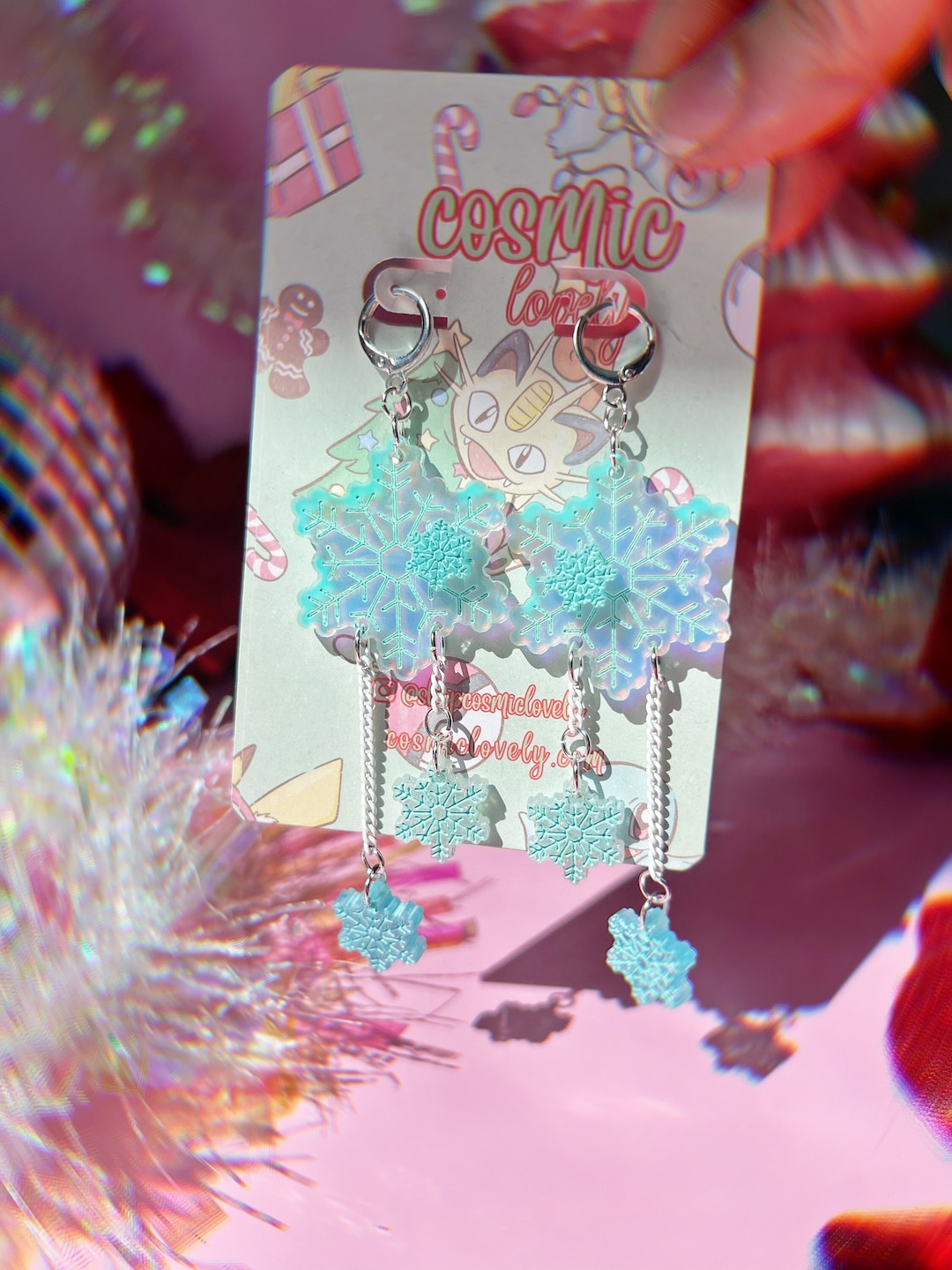 Iridescent Snowflake Dangle Earrings: Winter Holiday Jewelry