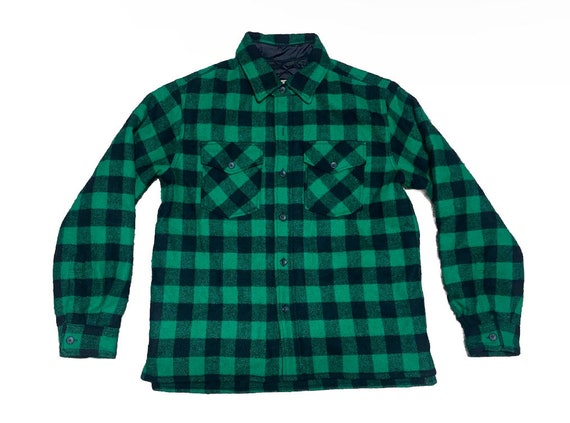 LL BEAN Green Black Buffalo Plaid Shirt Coat Size… - image 1