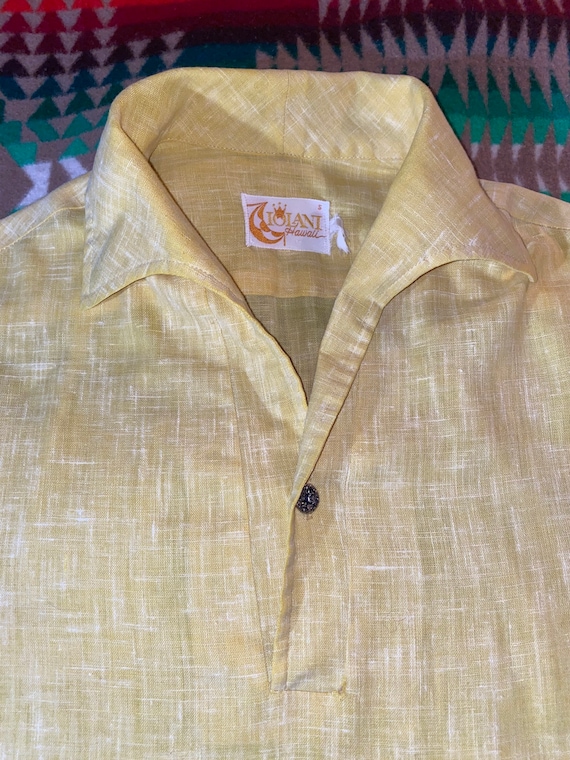 Vintage Iolani Vintage 60s Yellow Linen Weave Tun… - image 3