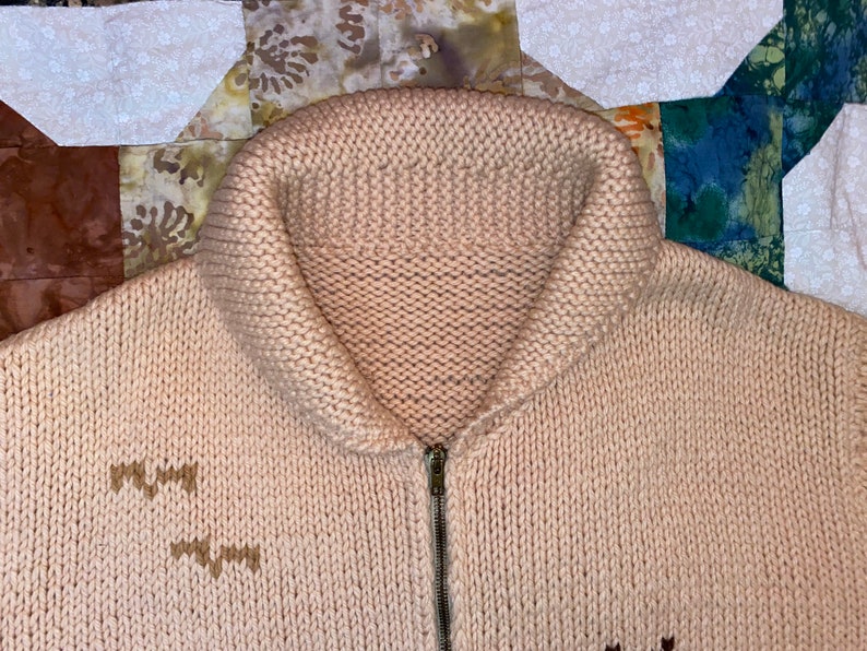 Vintage 60s Cowichan Moose Wool Sweater Jacket Full Zip Hand Knitted Lash Zipper image 5